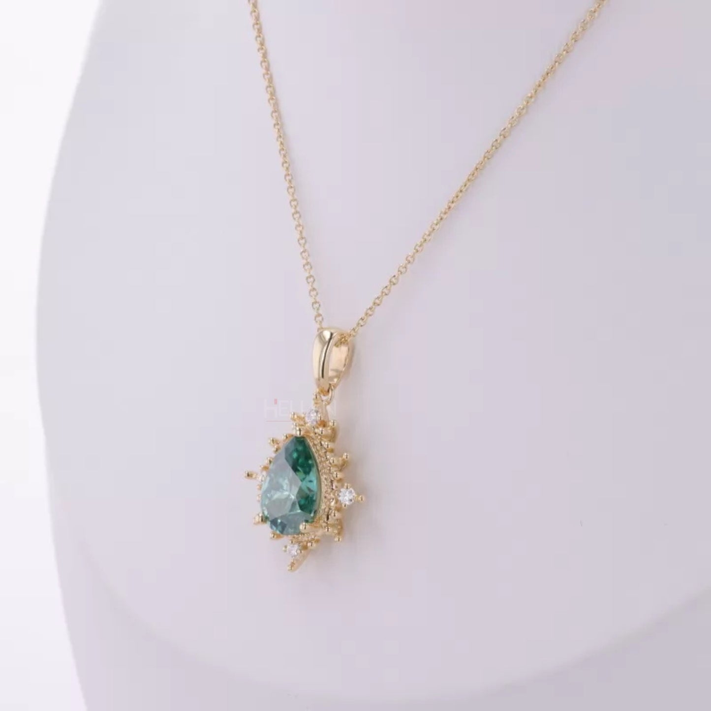 Sparkling Pear Cut Green Moissanite Necklace for Bridesmaid Gift
