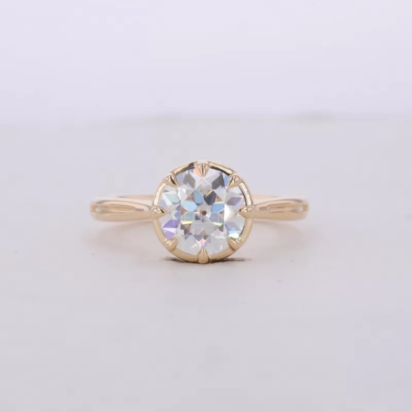 Old European Cut Moissanite Tiger Prong Solitaire Proposal Ring