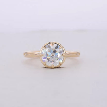Old European Cut Moissanite Tiger Prong Solitaire Proposal Ring