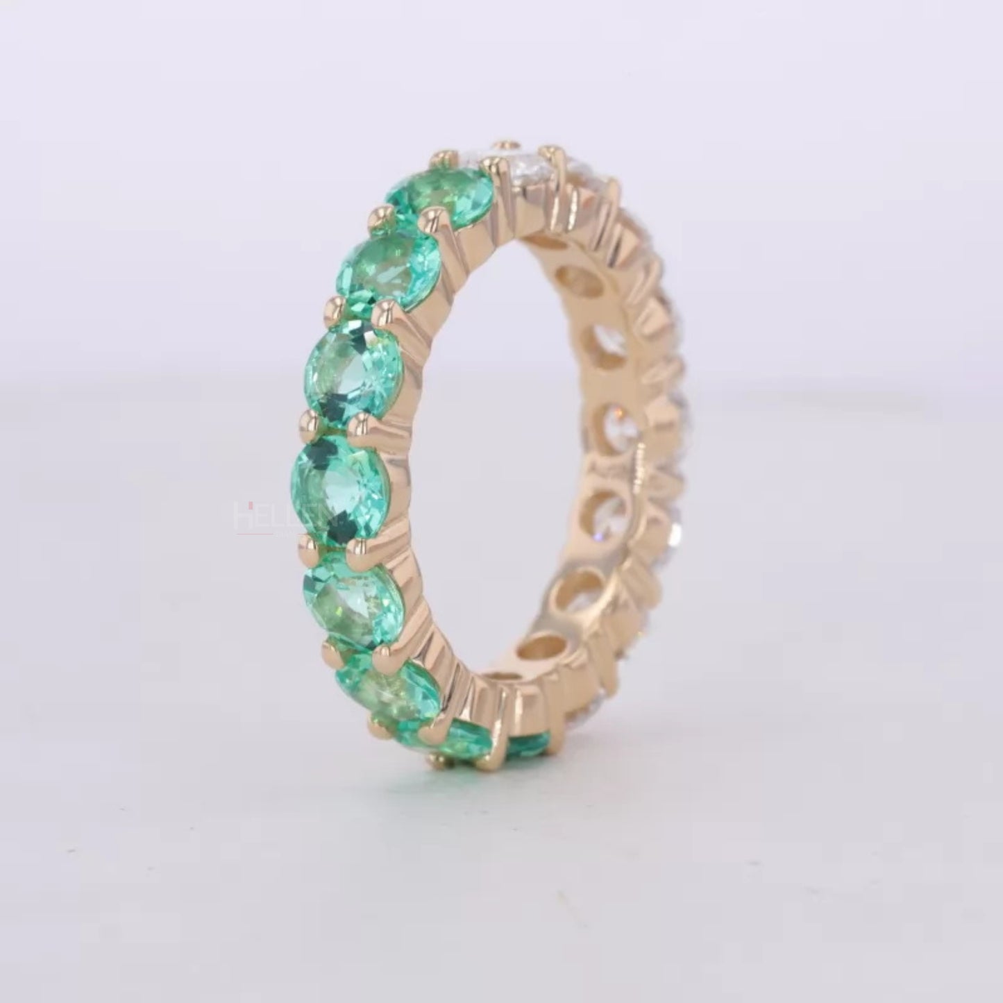 Half Green Gemstone & Moissanite Round Cut 2-in-1 Wedding Band