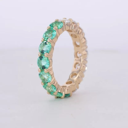 Half Green Gemstone & Moissanite Round Cut 2-in-1 Wedding Band