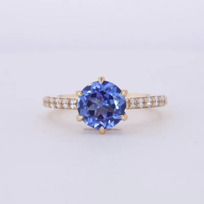 Solitaire Gemstone Ring with Pave and Claw Prong Setting