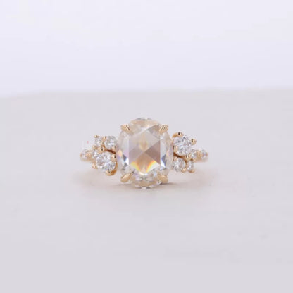 Modified Cut Oval Upside-Down Moissanite Engagement Ring