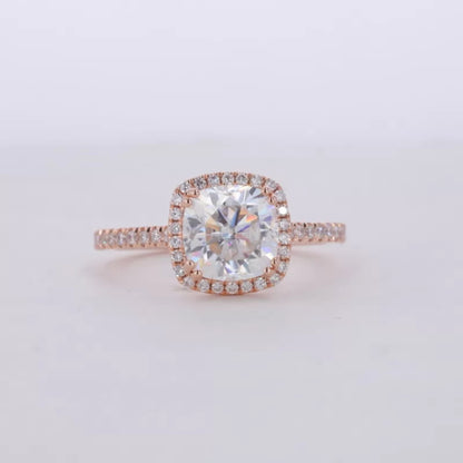 Cushion Shape illusion Halo Round Cut Solitaire Moissanite Rings