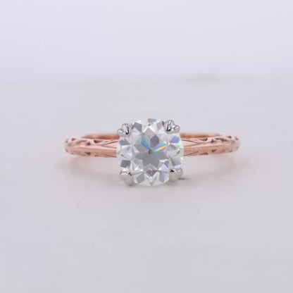 Old European Cut Moissanite with Heart Prongs Solitaire Ring