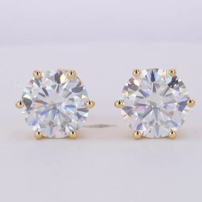 Brilliant Round Cut Solitaire Moissanite 6 Prongs Studs