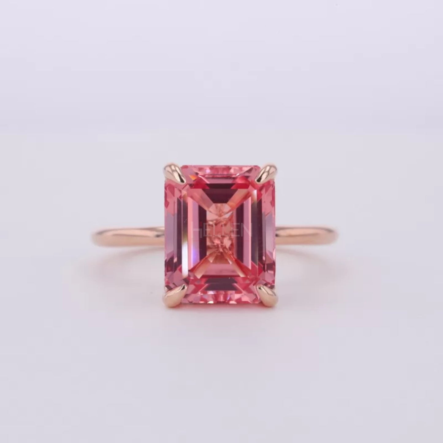 Pink Emerald Cut Gemstone Semi-Precious Halo Ring