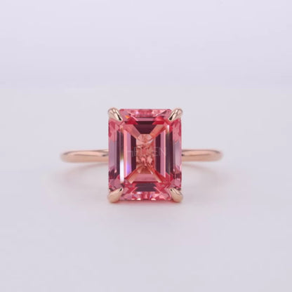 Pink Emerald Cut Gemstone Semi-Precious Halo Ring