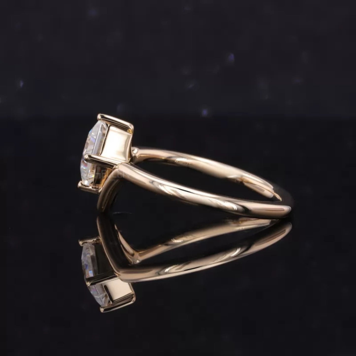 Princess Cut  Moissanite Solitaire Unique V Proposal Ring