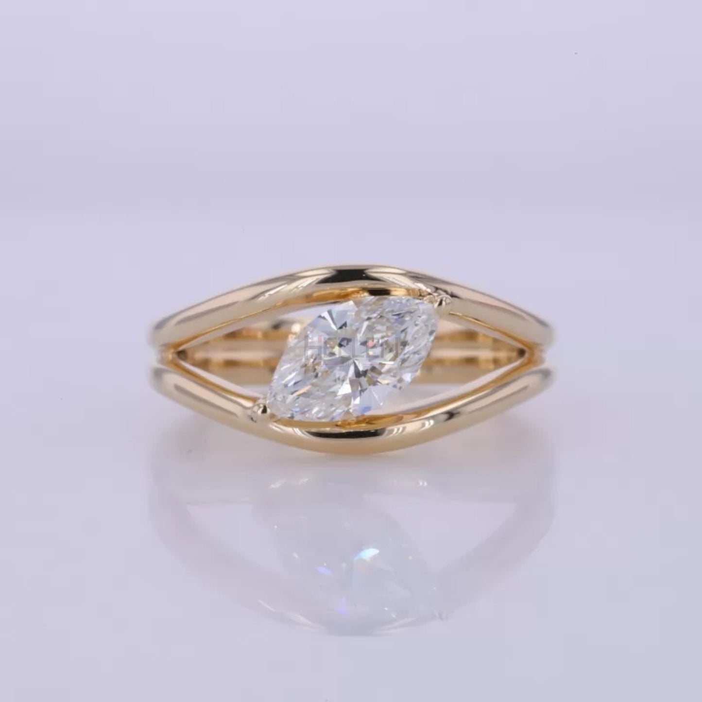 Split Shank Marquise Cut Moissanite Solitaire Engagement Ring