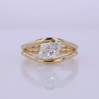 Split Shank Marquise Cut Moissanite Solitaire Engagement Ring