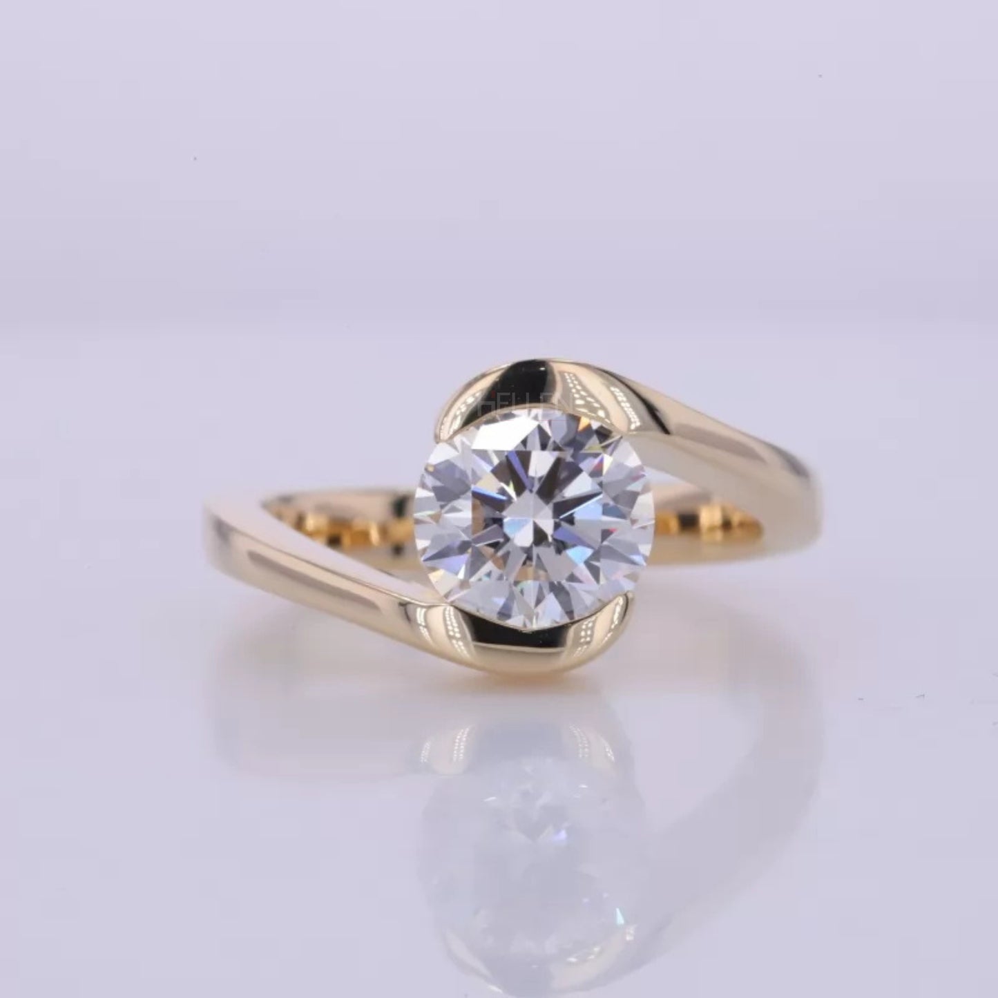 Unique Twisted Round Cut Solitaire Moissanite Engagement Ring