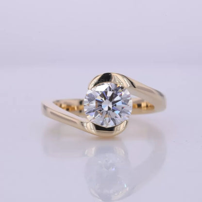 Unique Twisted Round Cut Solitaire Moissanite Engagement Ring