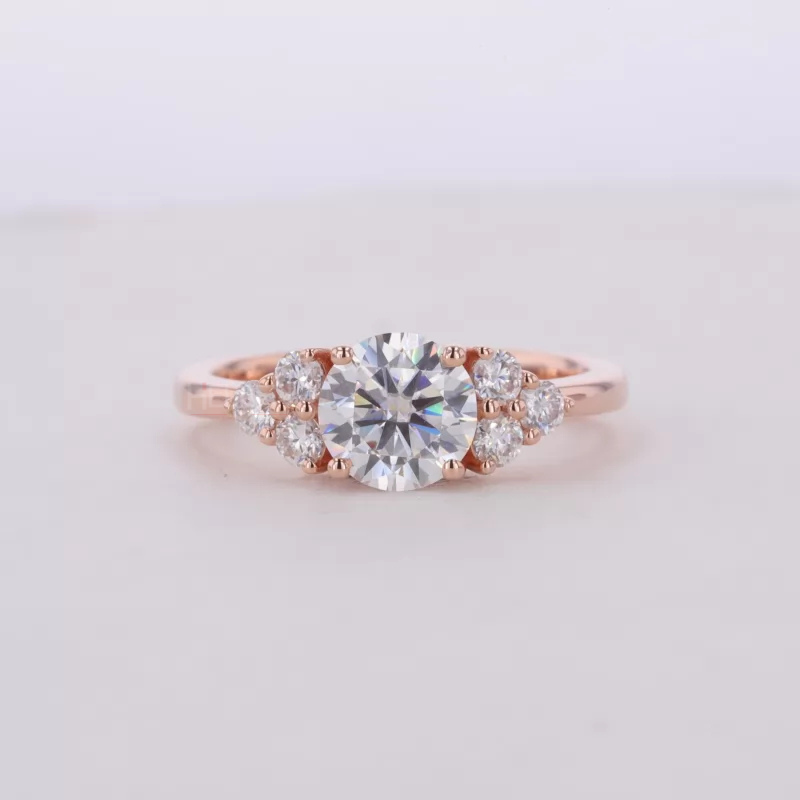 Round Moissanite Solitaire vintage Cluster Ring