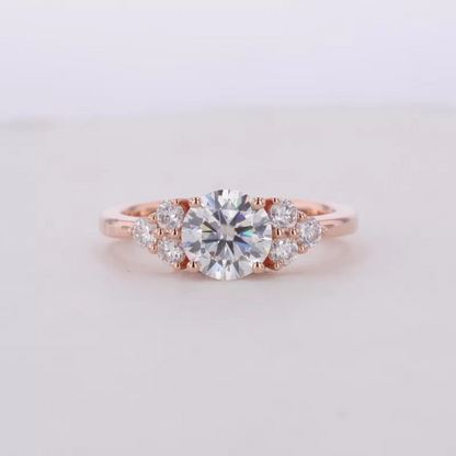 Round Moissanite Solitaire vintage Cluster Ring