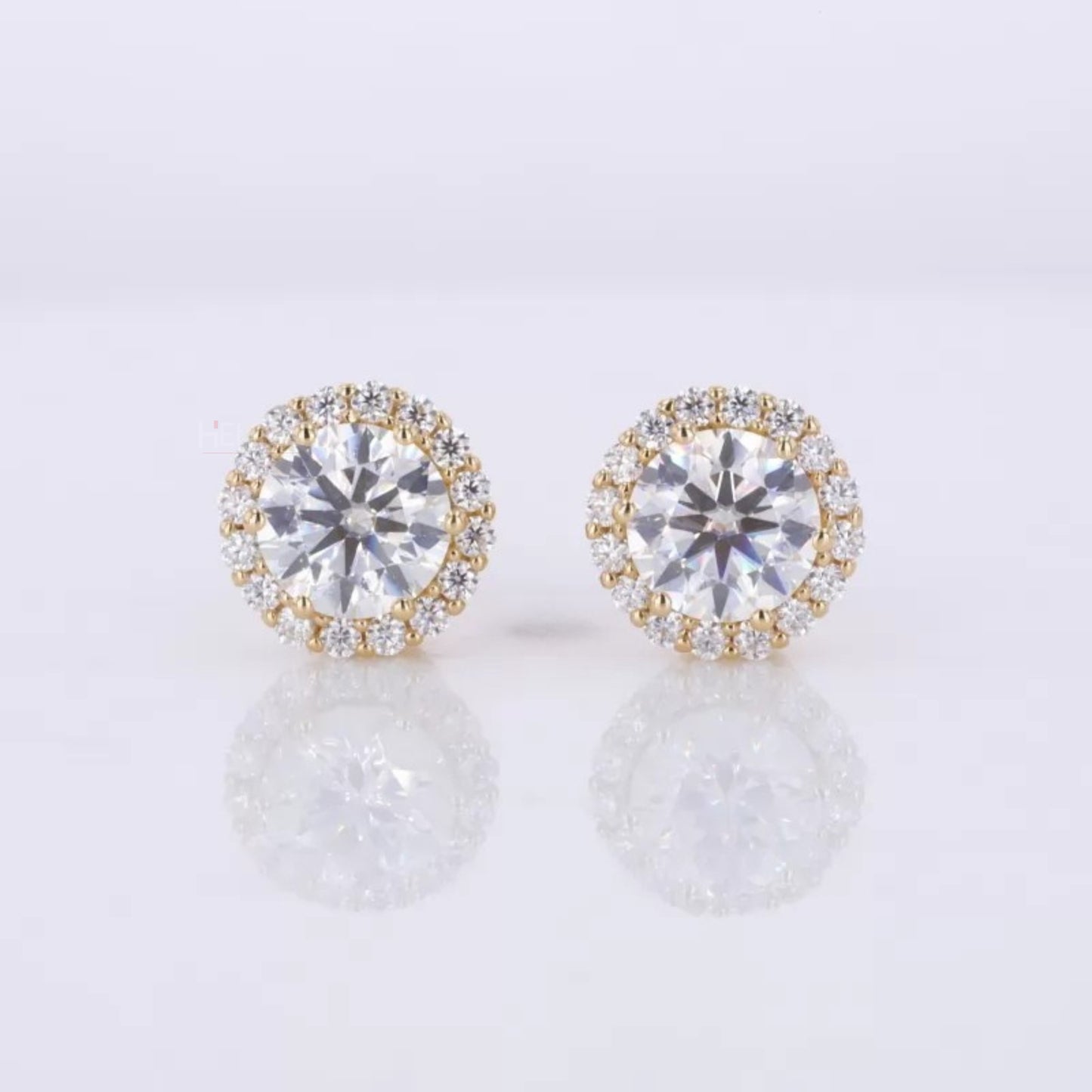 Round Cut VVS Moissanite Halo Studs in Sterling 925 Silver