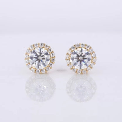 Round Cut VVS Moissanite Halo Studs in Sterling 925 Silver