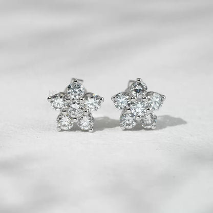Floral Cluster 925 Silver Moissanite Studs