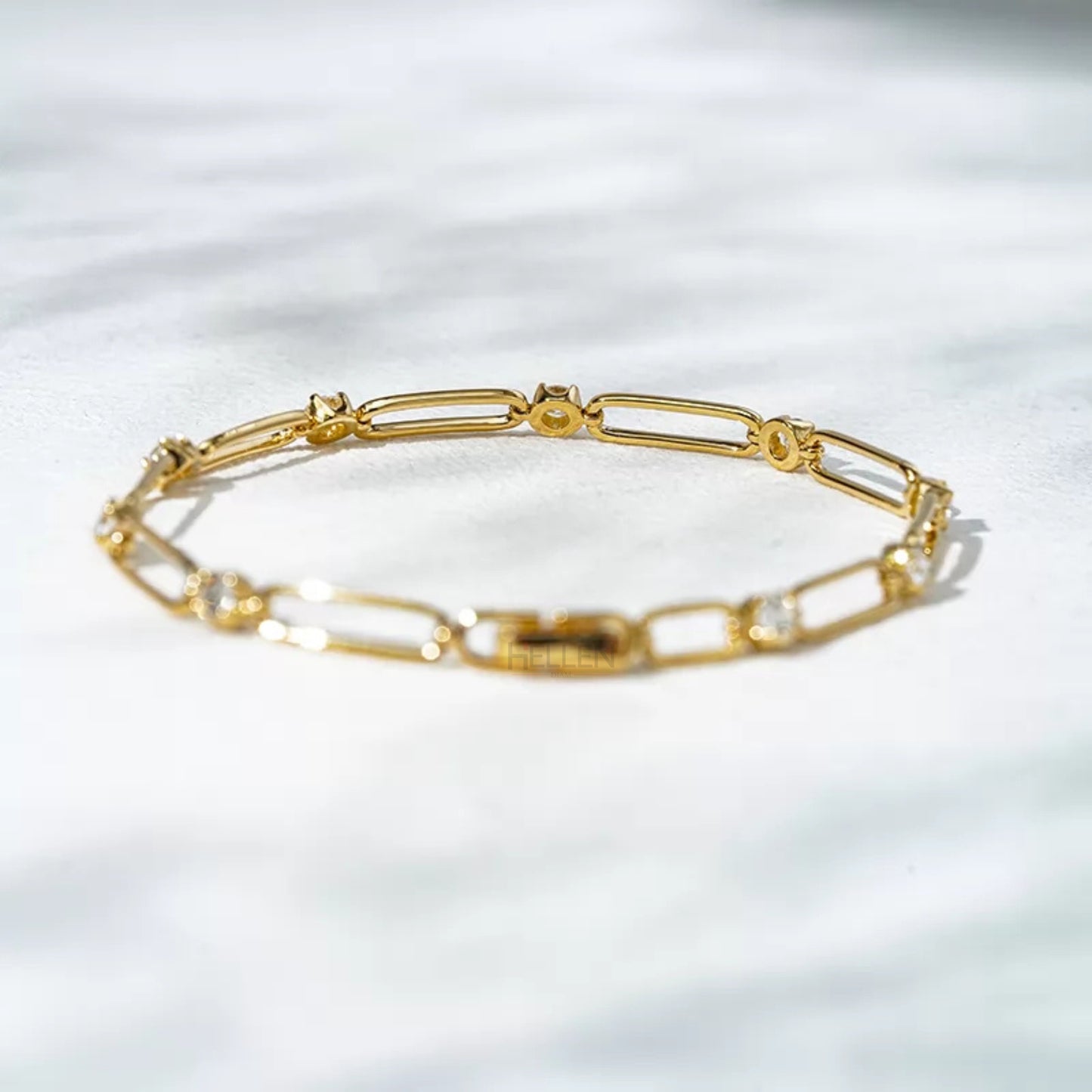 Dazzling Paper Clip Moissanite Linking Loose Bracelet