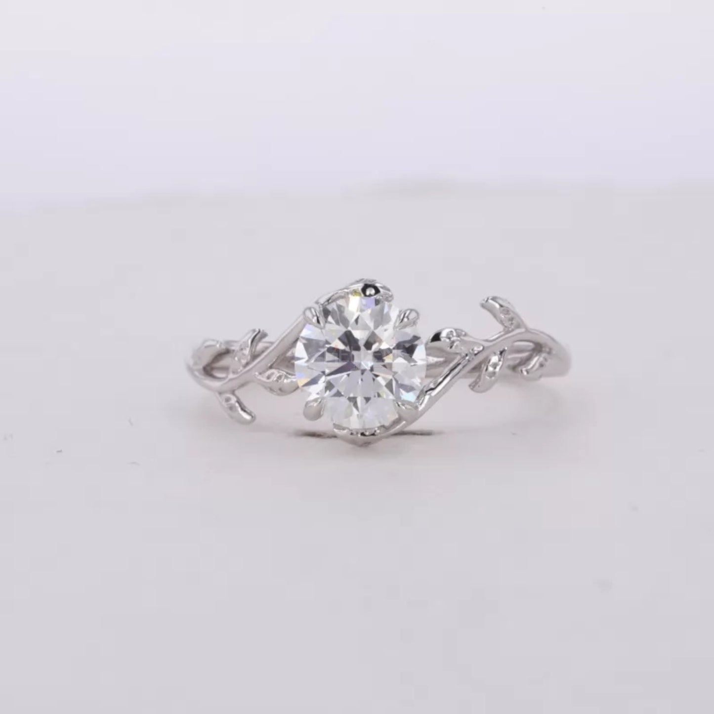 Round Cut Solitaire Moissanite Tree Leaf Branch Twist Engagement Ring
