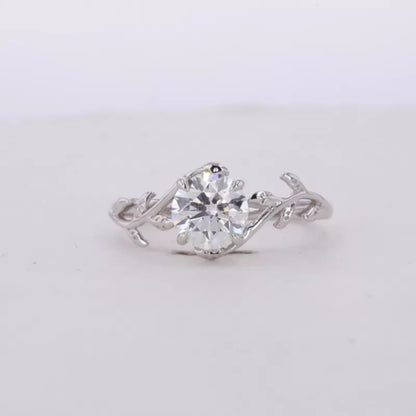 Round Cut Solitaire Moissanite Tree Leaf Branch Twist Engagement Ring