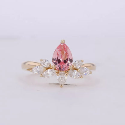 Pink Sapphire Pear Cut Gemstone & Moissanite Flower Proposal Ring