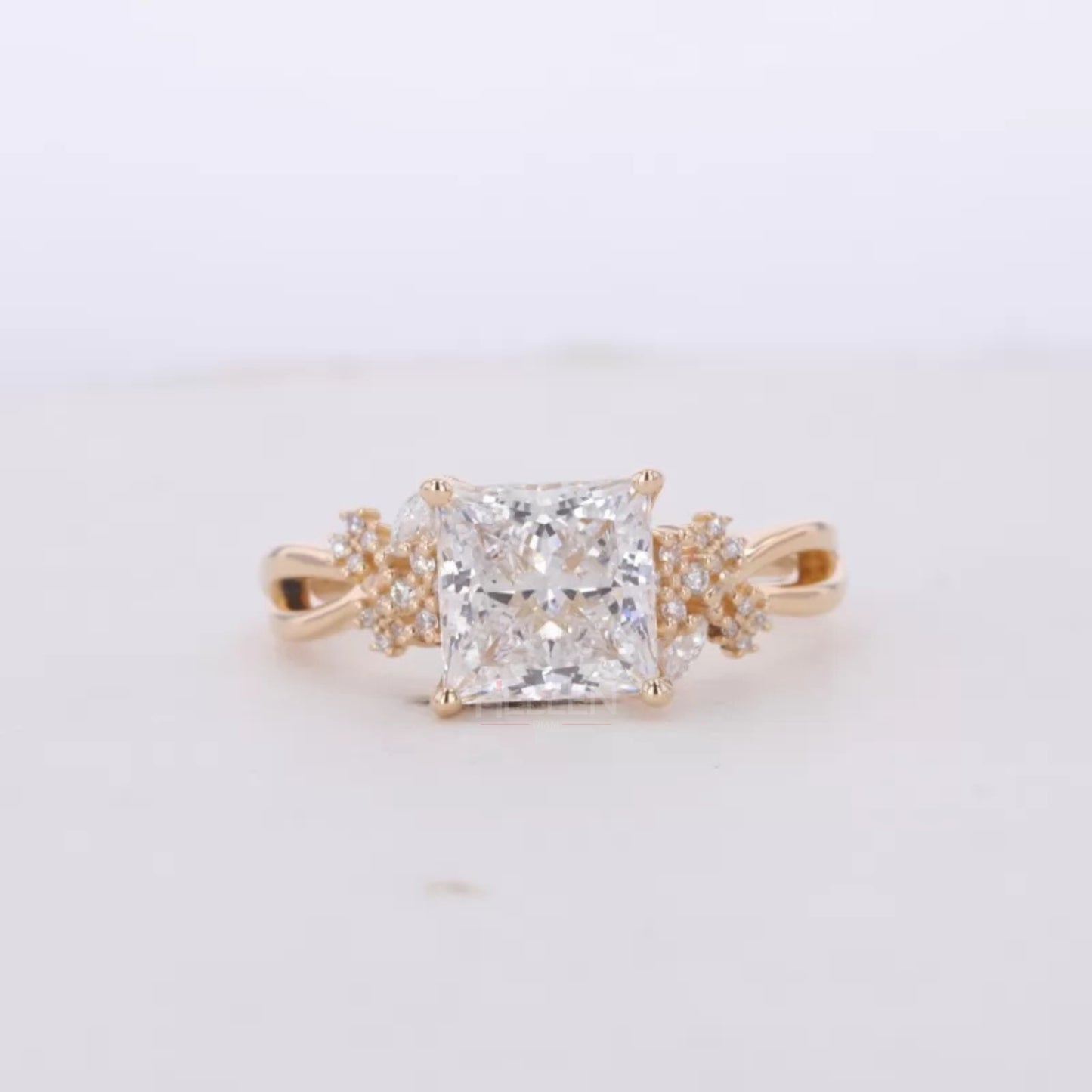 Solitaire Princess Antique Shank Engagement Ring