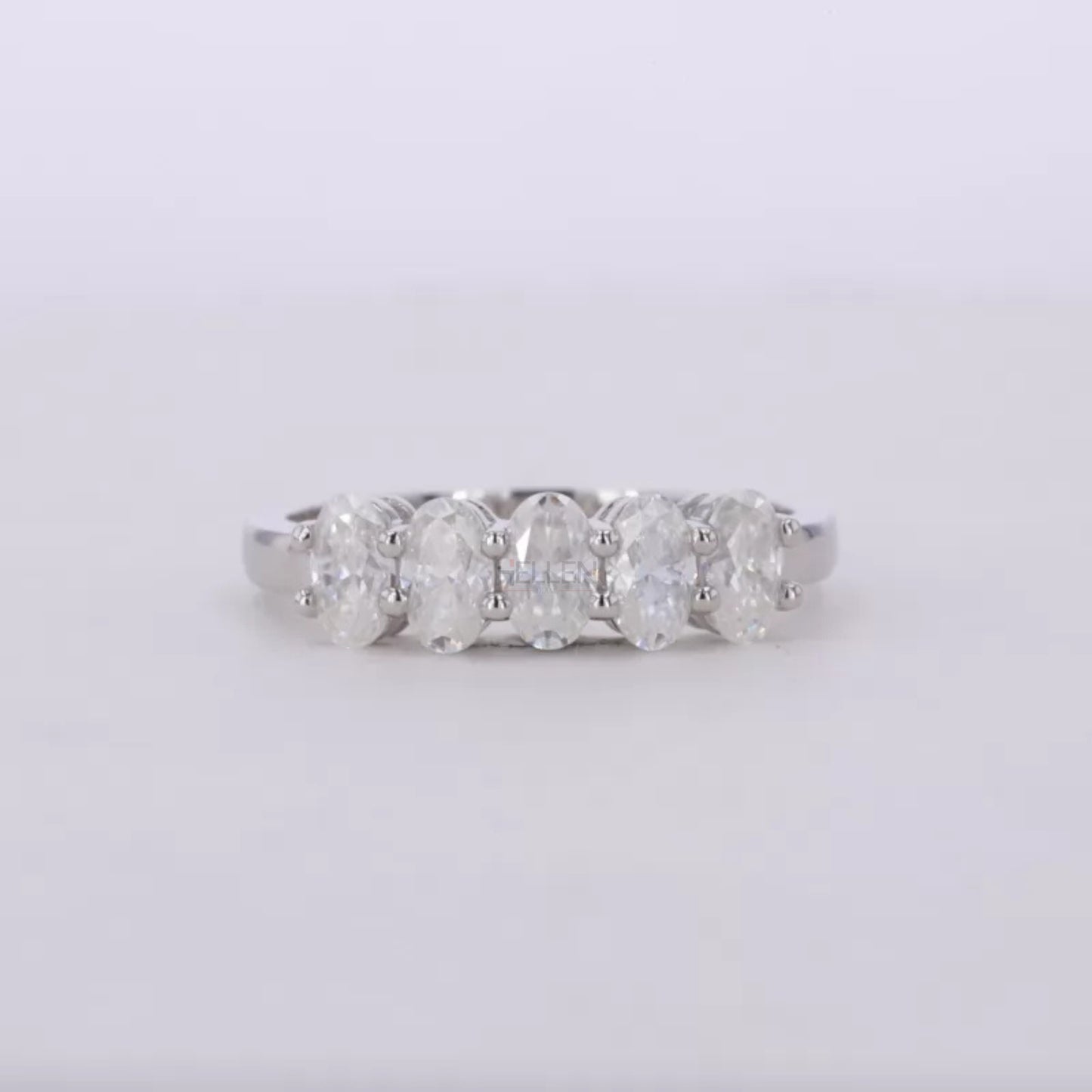 Brilliant Oval Cut Five Stone Moissanite Anniversary Ring