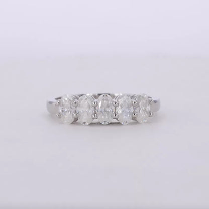 Brilliant Oval Cut Five Stone Moissanite Anniversary Ring