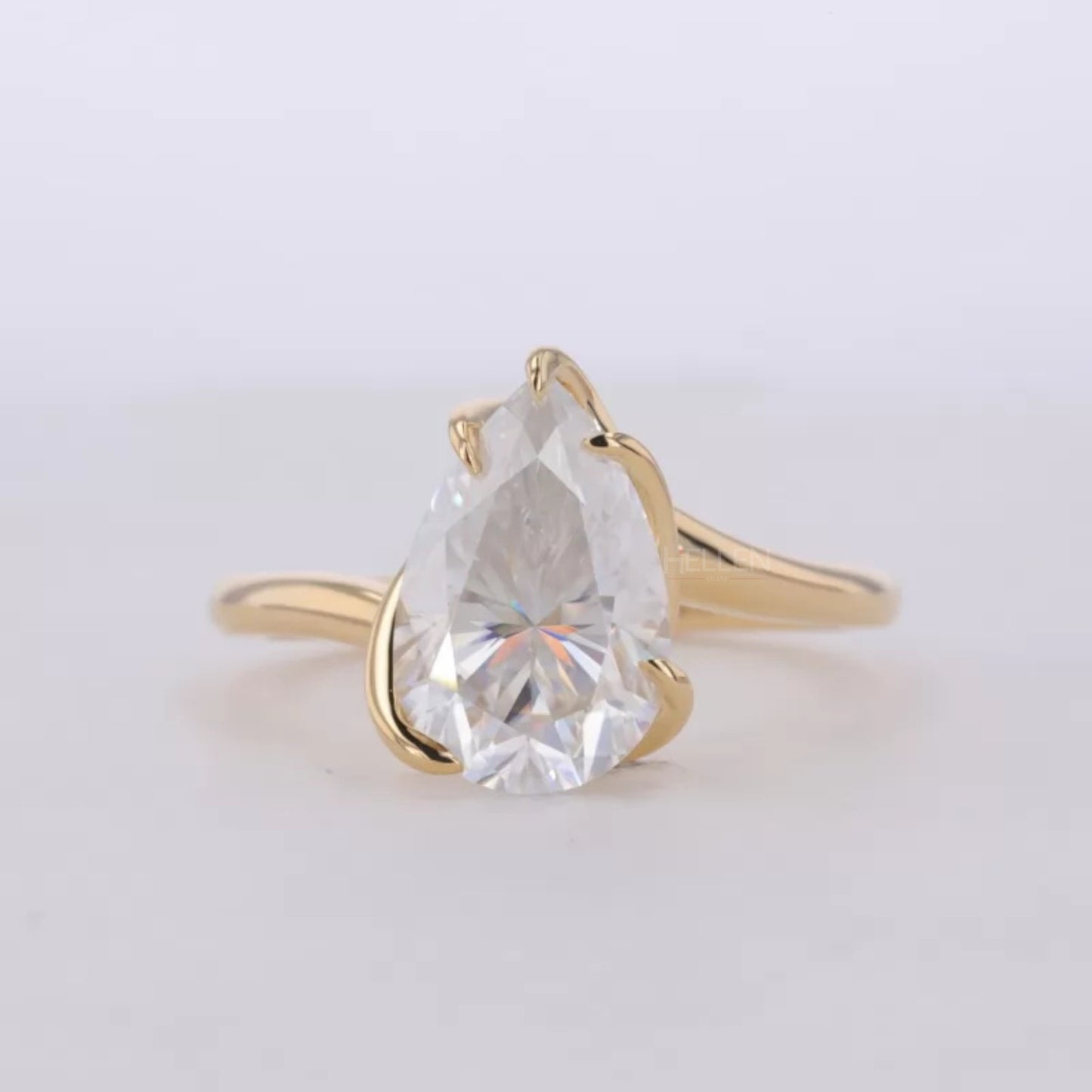Unique 5 Prong Spiral Pear Cut Solitaire Proposal Ring