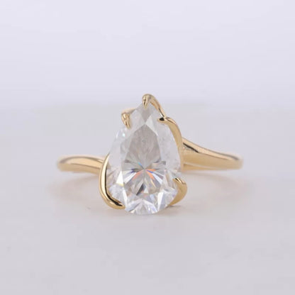 Unique 5 Prong Spiral Pear Cut Solitaire Proposal Ring