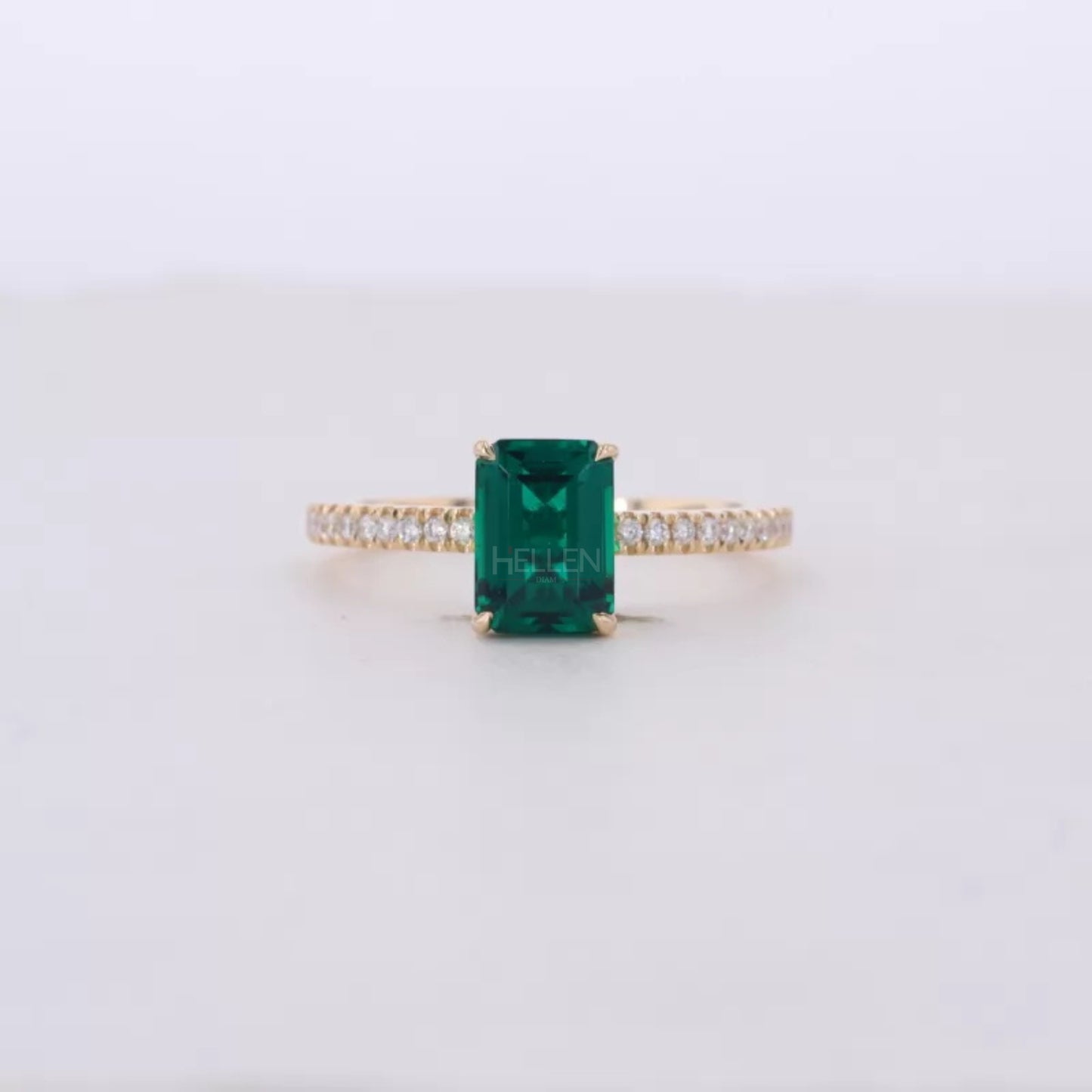 Solitaire Emerald Gemstone & Moissanite Engagement Ring