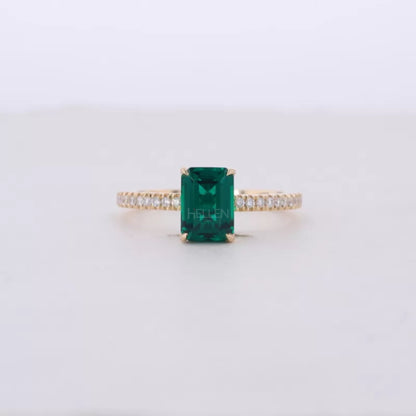 Solitaire Emerald Gemstone & Moissanite Engagement Ring