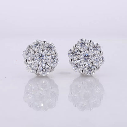 Floral Cluster 925 Silver Brilliant Cut  Moissanite Studs