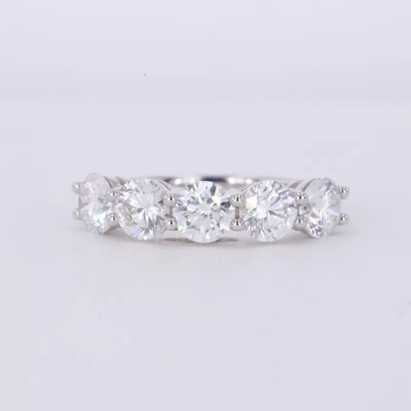 Five stone Round Cut Moissanite Anniversary Band