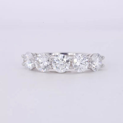 Five stone Round Cut Moissanite Anniversary Band