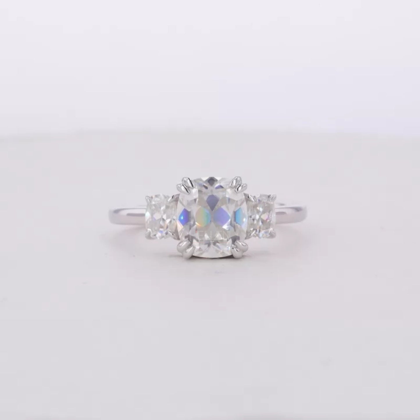 Cushion Old Mine Cut 3 Stone Bridal Ring