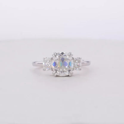 Cushion Old Mine Cut 3 Stone Bridal Ring
