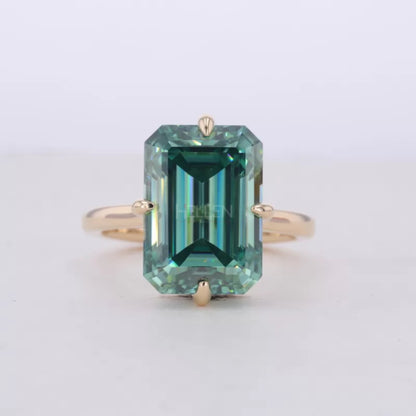 Green Emerald Cut Solitaire Moissanite Engagement Ring