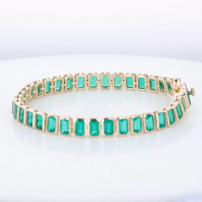 Green Emerald Gemstone Bezel Setting Tennis Bracelet