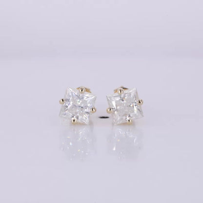 Princess Cut Solitaire Unique setting Moissanite Studs