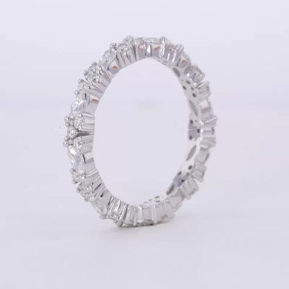 Marquise & Round Moissanite Eternity Wedding Band – 925 Silver
