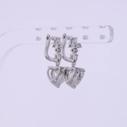 Heart Cut Moissanite Drop Earrings - Elegant Sterling Silver Dangle Earrings