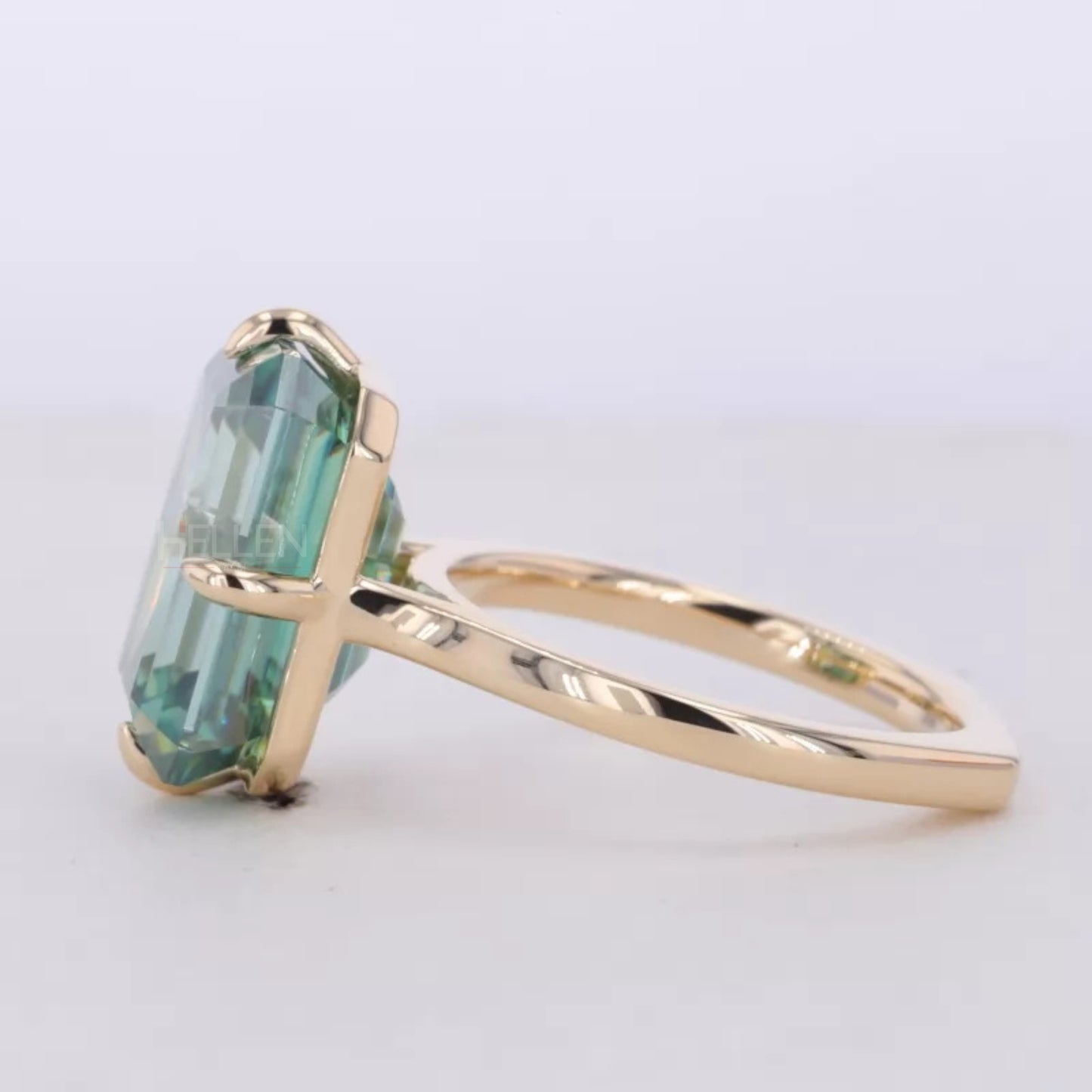 Green Emerald Cut Solitaire Moissanite Engagement Ring