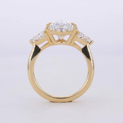 Three Stone Pear Cut Moissanite Ring Trillion Side Stone