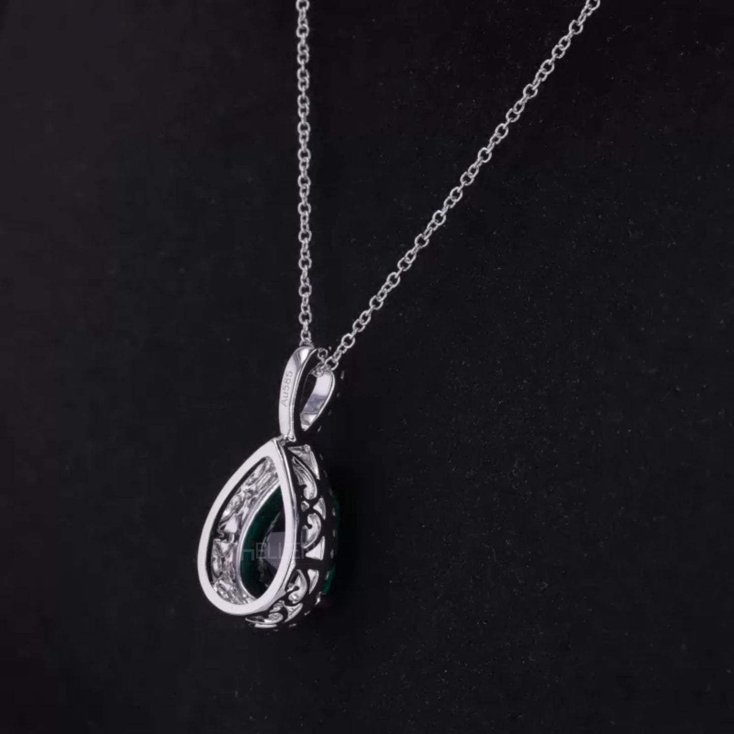 Bridesmaid Pear Cut Green Emerald And Moissanite Halo Necklace
