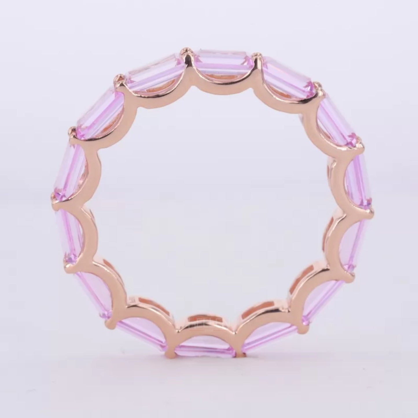 Baguette Shaped Pink Sapphire Gemstone East to West Eternity Band