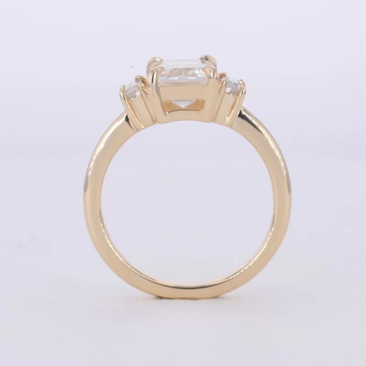 Three Stone Emerald Cut Moissanite Engagement Ring