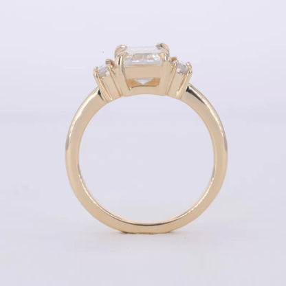 Three Stone Emerald Cut Moissanite Engagement Ring