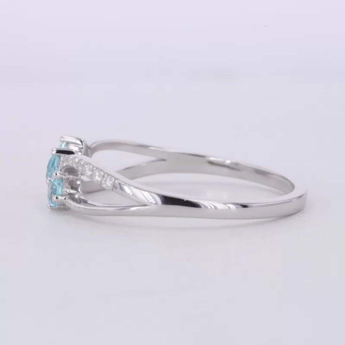 Aquamarine Round Cut Gemstone and Round Cut Moissanite 3 stone Ring